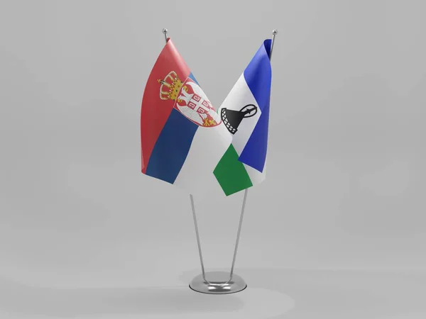 Lesoto Sérvia Bandeiras Cooperação Fundo Branco Render — Fotografia de Stock