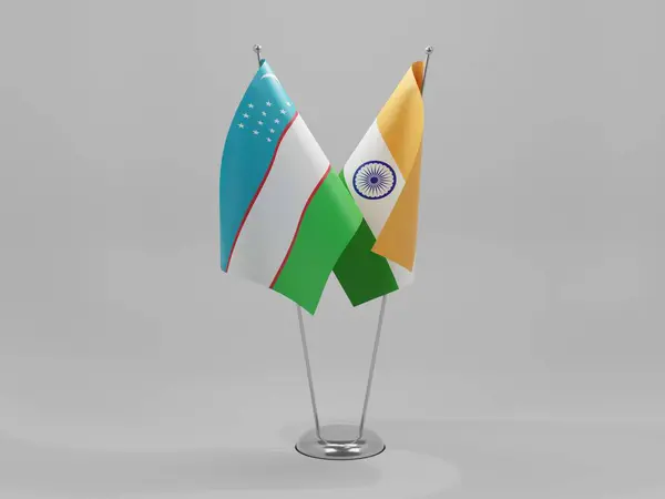 India Uzbekistan Cooperation Flags White Background Render — Stock Photo, Image
