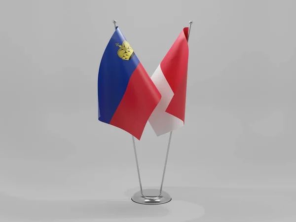 Indonesia Banderas Cooperación Liechtenstein Fondo Blanco Render —  Fotos de Stock