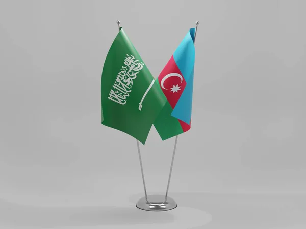 Azerbaiyán Banderas Cooperación Arabia Saudita Fondo Blanco Render —  Fotos de Stock
