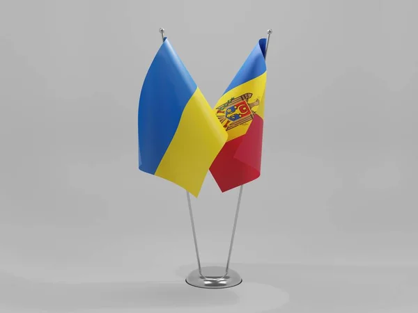 Moldova - Ukrayna İşbirliği Bayrakları, Beyaz Arkaplan - 3D Render