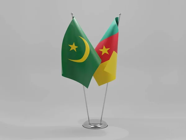 Camarões Bandeiras Cooperação Mauritânia Fundo Branco Render — Fotografia de Stock