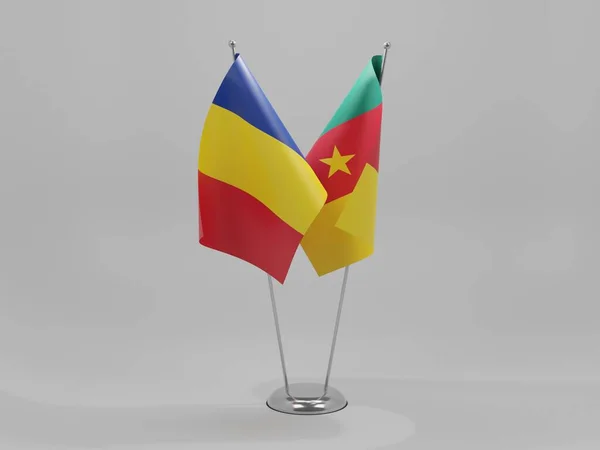 Camerún Banderas Cooperación Rumania Fondo Blanco Render — Foto de Stock