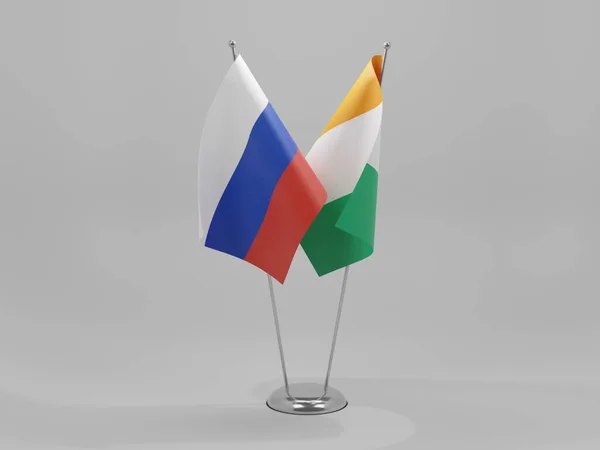 Costa Ivoire Banderas Cooperación Rusia Fondo Blanco Render —  Fotos de Stock