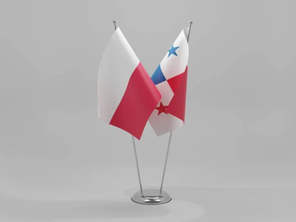 Panama Poland Cooperation Flags White Background Render — стокове фото