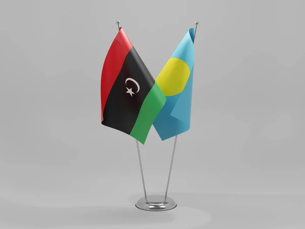 Σημαίες Συνεργασίας Παλάου Λιβύη Λευκό Φόντο Render — Φωτογραφία Αρχείου
