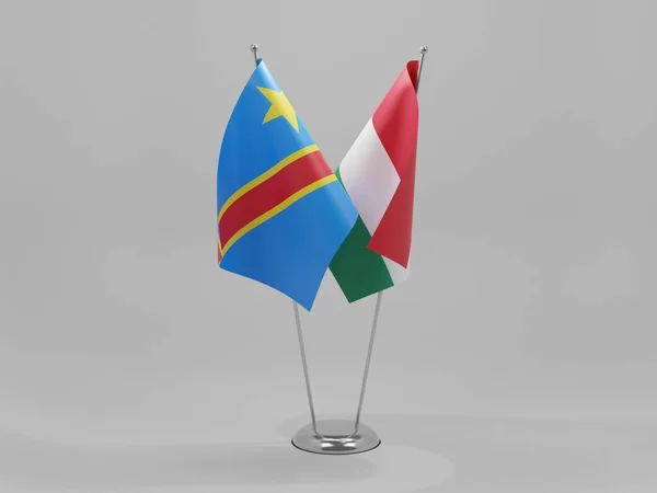 Banderas Cooperación Entre Hungría República Democrática Del Congo Fondo Blanco — Foto de Stock