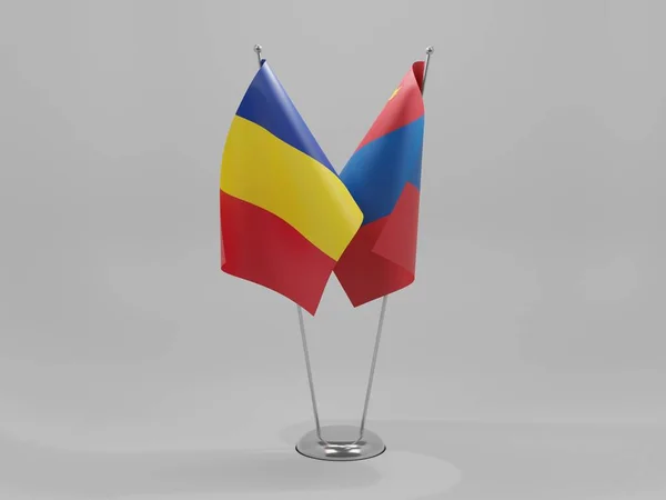 Mongolië Roemenië Samenwerkingsvlaggen Witte Achtergrond Render — Stockfoto