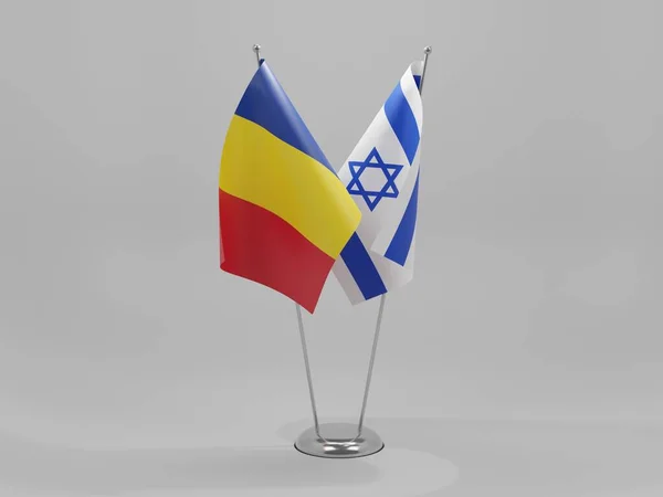Σημαίες Συνεργασίας Ισραήλ Ρουμανίας Λευκό Φόντο Render — Φωτογραφία Αρχείου