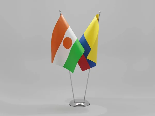 Colômbia Bandeiras Cooperação Níger Fundo Branco Render — Fotografia de Stock