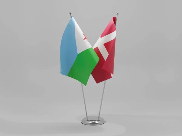 Dinamarca Bandeiras Cooperação Jibuti Fundo Branco Render — Fotografia de Stock