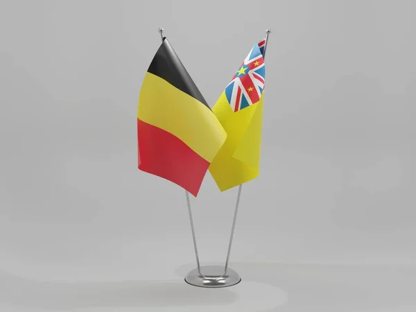Niue Bélgica Bandeiras Cooperação Fundo Branco Render — Fotografia de Stock