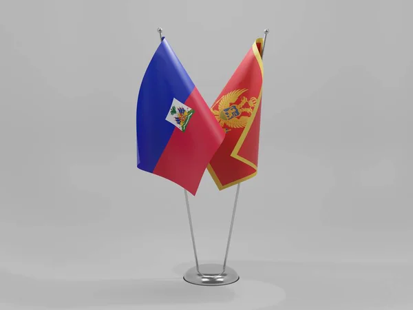 Σημαίες Συνεργασίας Μαυροβουνίου Αϊτής Λευκό Φόντο Render — Φωτογραφία Αρχείου