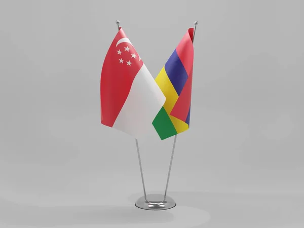 Mauritius Singapur Kooperationsflaggen Weißer Hintergrund Render — Stockfoto