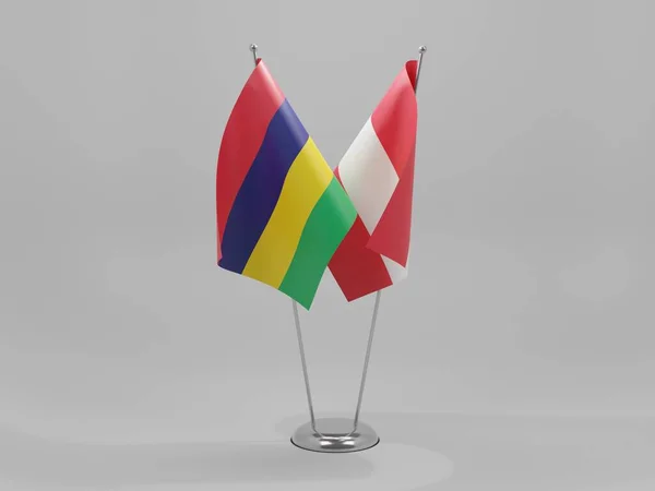 Austria Mauritius Cooperation Flags White Background Render — стокове фото