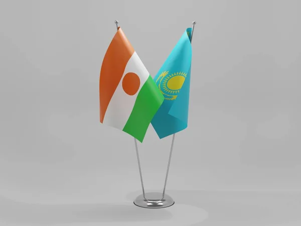 Kazachstan Niger Samenwerkingsvlaggen Witte Achtergrond Render — Stockfoto