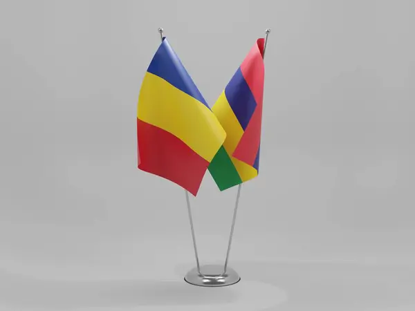 Mauritius Romania Cooperation Flags White Background Render — стокове фото