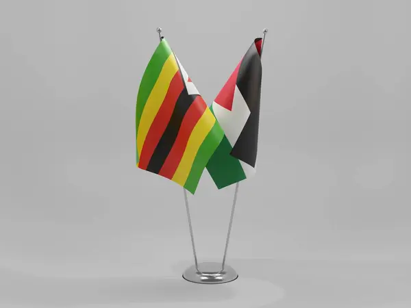 Jordânia Bandeiras Cooperação Zimbábue Fundo Branco Render — Fotografia de Stock