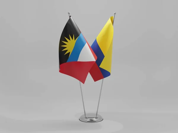 Colombia Bandiere Cooperazione Antigua Barbuda Sfondo Bianco Render — Foto Stock