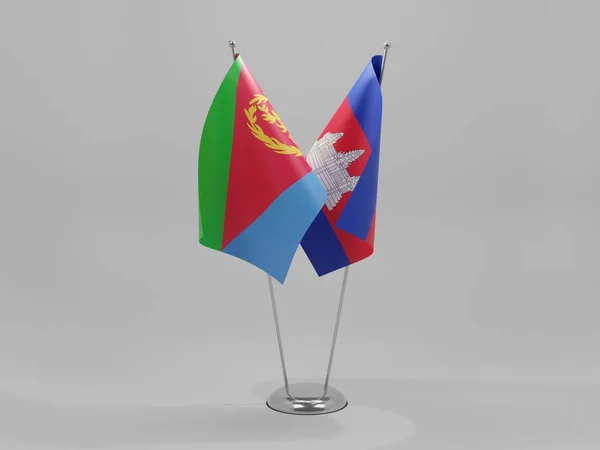 Cambodja Samenwerkingsvlaggen Van Eritrea Witte Achtergrond Render — Stockfoto