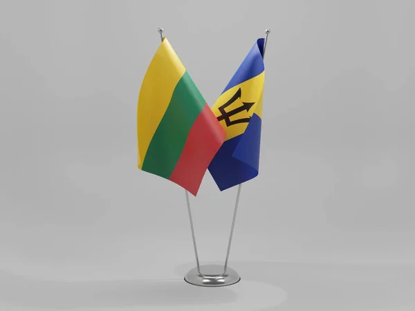 Barbados Banderas Cooperación Lituania Fondo Blanco Render — Foto de Stock