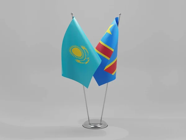 Republik Demokratik Kongo Kazakhstan Cooperation Flags White Background Render — Stok Foto