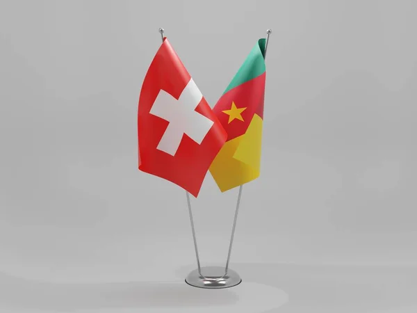 Kamerun Schweiz Kooperationsfahnen Weißer Hintergrund Render — Stockfoto