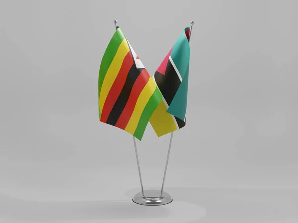 Mozambique Zimbabwe Cooperation Flags White Background Render — стокове фото