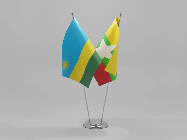 Myanmar Banderas Cooperación Ruanda Fondo Blanco Render — Foto de Stock