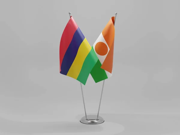 Nijer Mauritius Şbirliği Bayrakları Beyaz Arkaplan Render — Stok fotoğraf