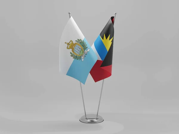 Antigua Barbuda San Marino Együttműködési Zászlók Fehér Háttér Render — Stock Fotó