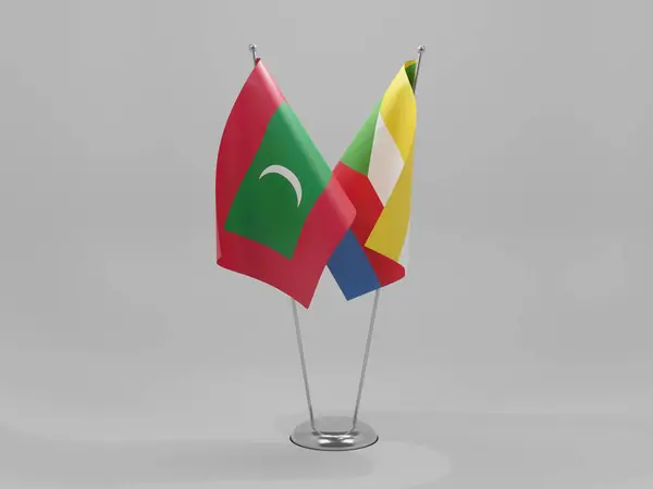 Comores Maldivas Bandeiras Cooperação Fundo Branco Render — Fotografia de Stock