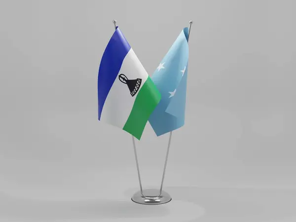 Mikronezya Lesotho Şbirliği Bayrakları Beyaz Arkaplan Render — Stok fotoğraf