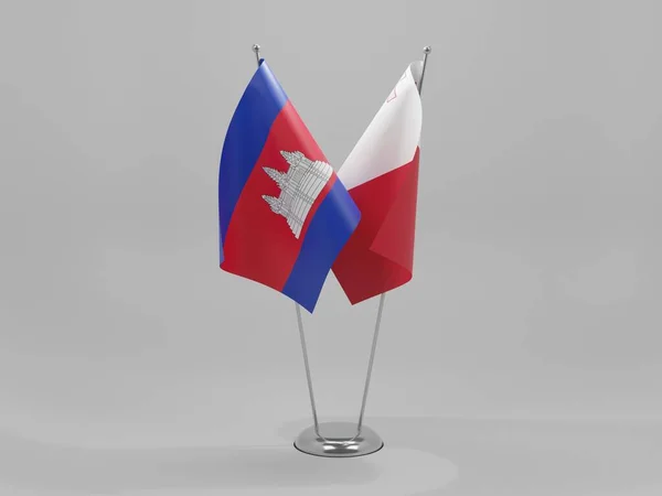 Malta Kambodscha Kooperationsflaggen Weißer Hintergrund Render — Stockfoto
