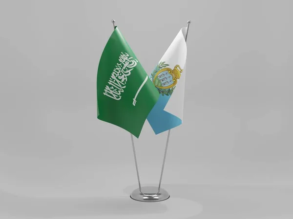San Marino Bandiere Cooperazione Arabia Saudita Sfondo Bianco Render — Foto Stock