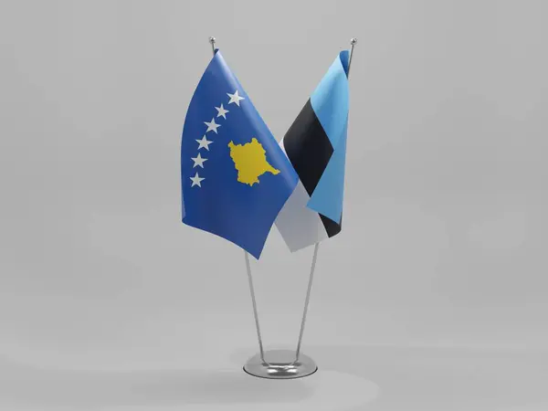 Estonia Banderas Cooperación Kosovo Fondo Blanco Render —  Fotos de Stock