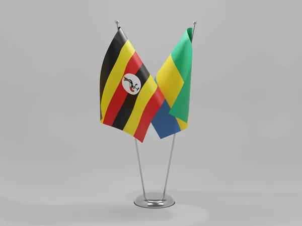 Gabon Bandiere Cooperazione Uganda Sfondo Bianco Render — Foto Stock