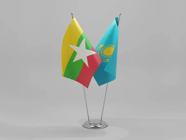 Kazachstán Myanmar Cooperation Flags Bílé Pozadí Render — Stock fotografie