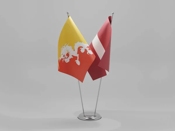 Lettland Flaggen Für Die Zusammenarbeit Mit Bhutan Weißer Hintergrund Render — Stockfoto