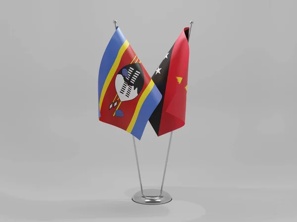 Папуа Новая Гвинея Флаги Сотрудничества Свазиленда Белый Фон Рендер — стоковое фото