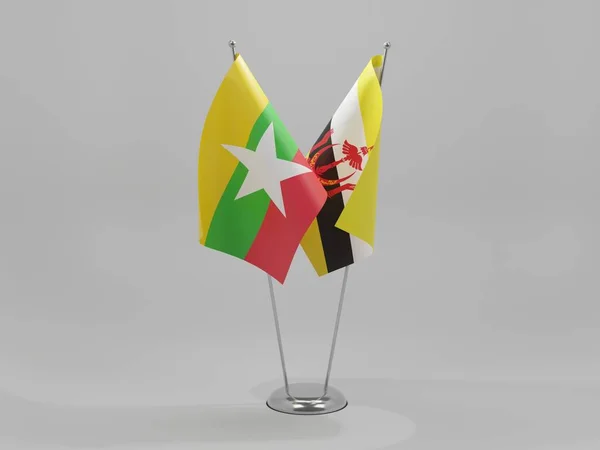Brunei Myanmar Banderas Cooperación Fondo Blanco Render — Foto de Stock