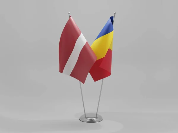 Румунія Латвія Прапори Співробітництва Біле Тло Рендер — стокове фото