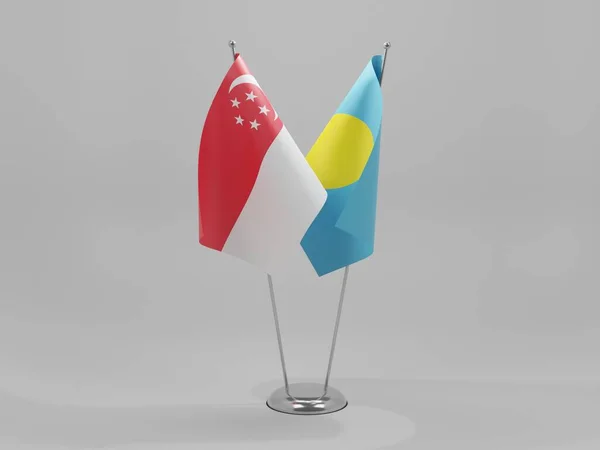 Palau Singapur Kooperationsflaggen Weißer Hintergrund Render — Stockfoto
