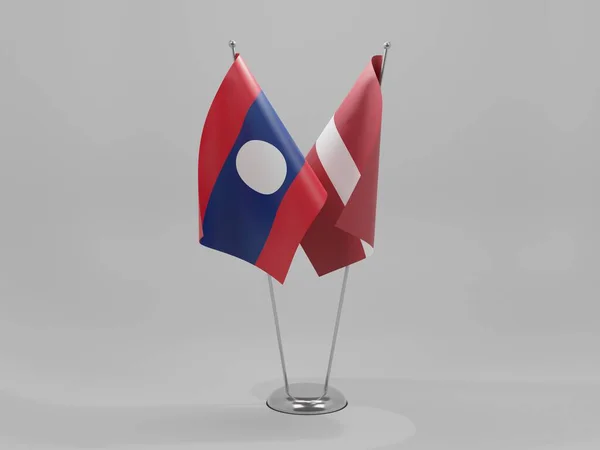 Lettland Laos Kooperationsflaggen Weißer Hintergrund Render — Stockfoto
