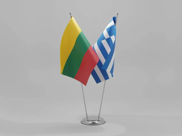 Greece Lithuania Cooperation Flags White Background Render — стокове фото