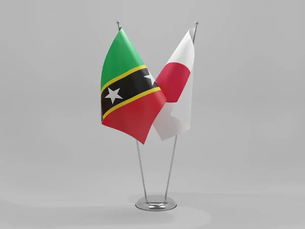 Giappone Bandiere Cooperazione Saint Kitts Nevis Sfondo Bianco Render — Foto Stock