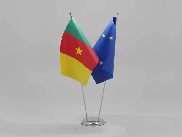 Banderas Cooperación Entre Unión Europea Camerún Fondo Blanco Render —  Fotos de Stock