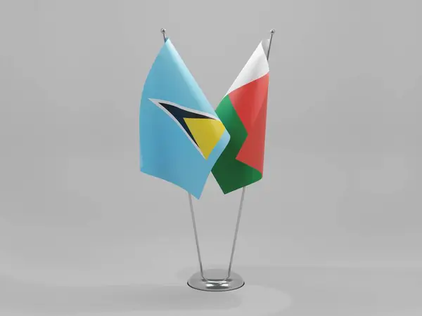 Madagascar Saint Lucia Cooperation Flags White Background Render — Stock Photo, Image