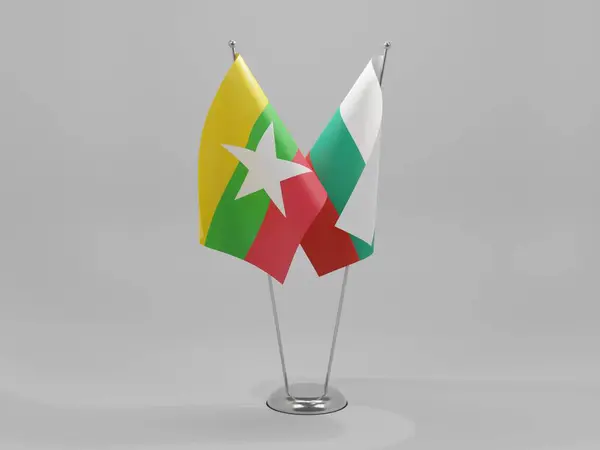 Bulharsko Myanmar Cooperation Flags Bílé Pozadí Vykreslování — Stock fotografie
