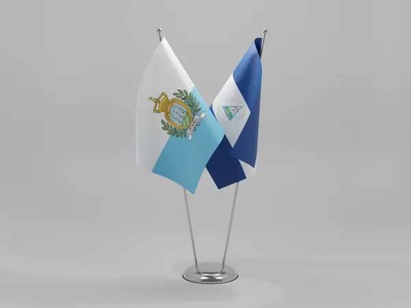 Nikaragua San Marino Şbirliği Bayrakları Beyaz Arkaplan Render — Stok fotoğraf
